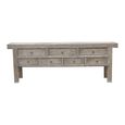 Console Table - 7 Drawer - Low - Rustic Weathered Grey - Elm Wood
