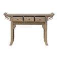 Hand Carved Console Table - 3 Drawer - Grey - Solid Wood