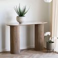 Athens Console Table - Oval - Fluted Base - White and Brown - Ceramic and Wooden
