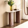 Delphi Curved Console Table - Oval - Pedestal Base - Dark Brown - Ceramic and Wooden