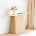 Larvik Console Table - Oval - Pedestal Base - Off White and Natural - Granite and Wooden
