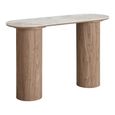 Athens Console Table - Oval - Fluted Base - White and Brown - Ceramic and Wooden
