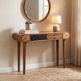 Curved Console Table - 5 Drawer - Natural and Black - Mango Wood