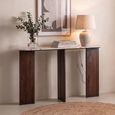 Mathilde Console Table - Oval - Panel Base - Walnut and Beige - Marble Top