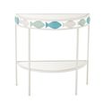 Fish Console Table - Half Moon - Light Blue and White - Glass and Metal