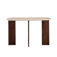 Mathilde Console Table - Oval - Panel Base - Walnut and Beige - Marble Top