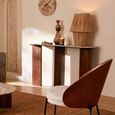 Mathilde Console Table - Oval - Panel Base - Walnut and Beige - Marble Top