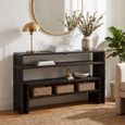 Slatted Console Table - 2 Tier - Black - Recycle Teak Wood