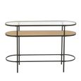 Curved Console Table - Oval - Natural and Black - Glass and Metal