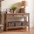 Distressed Console Table - 2 Drawer - 3 Wicker Basket - Grey - Wooden