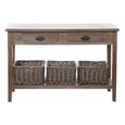 Distressed Console Table - 2 Drawer - 3 Wicker Basket - Grey - Wooden