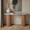Ashford Console Table - Oval - Fluted - Pale Taupe - Marble Top and Mango Wood