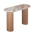 Ashford Console Table - Oval - Fluted - Pale Taupe - Marble Top and Mango Wood