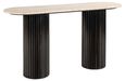 Hampton Travertine Beige Top Console Table with Black Fluted Base