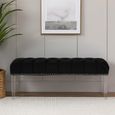 Clarence Bench - Black Velvet Fabric - with Button Tufted Design