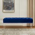 Clarence Bench - Blue Velvet Fabric - with Button Tufted Design