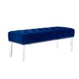 Clarence Bench - Blue Velvet Fabric - with Button Tufted Design