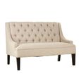 Doucet Bench - Beige Linen Fabric - High Back