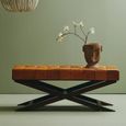 Inca Bench - Brown Leather with Teak Wood - Cross Legs