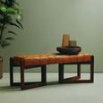Inca Bench - Brown Leather with Teak Wood - Wooden Legs