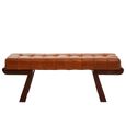 Inca Bench - Brown Leather with Teak Wood - Angular Legs
