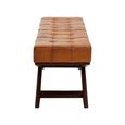 Inca Bench - Brown Leather with Teak Wood - Cross Legs