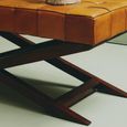Inca Bench - Brown Leather with Teak Wood - Cross Legs