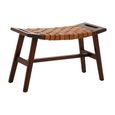 Inca Bench - Brown Leather with Teak Wood - Small Strapped