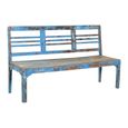 Unique One of a Kind - Distressed Bench - Slatted Backrest - Blue - Wooden