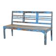 Unique One of a Kind - Distressed Bench - Slatted Backrest - Blue - Wooden