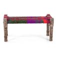 Distressed Charpai Bench - Handwoven - Netted Seat - Multi Color - Wooden