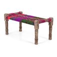 Distressed Charpai Bench - Handwoven - Netted Seat - Multi Color - Wooden