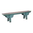 Unique One of a Kind - Distressed Hand Painted Bench - Carved Trestle Legs - Turquoise Blue - Elm Wood