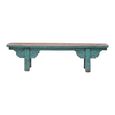 Unique One of a Kind - Distressed Hand Painted Bench - Carved Trestle Legs - Turquoise Blue - Elm Wood