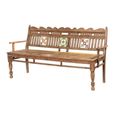 Vintage Handcrafted Bench - Carved Backrest - Natural - Wooden