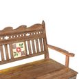 Vintage Handcrafted Bench - Carved Backrest - Natural - Wooden