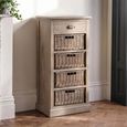 Narrow Cabinet - 1 Drawer - 4 Rattan Basket - Grey Wood