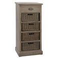 Narrow Cabinet - 1 Drawer - 4 Rattan Basket - Grey Wood