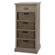 Narrow Cabinet - 1 Drawer - 4 Rattan Basket - Grey Wood
