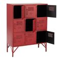 Locker Style Cupboard - 9 Door - Industrial Look - Red Distressed Metal