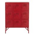Locker Style Cupboard - 9 Door - Industrial Look - Red Distressed Metal