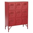 Locker Style Cupboard - 9 Door - Industrial Look - Red Distressed Metal