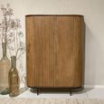 Noor Curved Fluted Hall Cabinet - 2 Door - Brown - Mango Wood