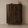 Noor Curved Fluted Hall Cabinet - 2 Door - Walnut - Mango Wood