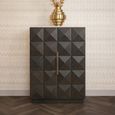 Claremont Dark Wood 2 Door Geometric Cabinet with Travertine Top