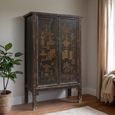 Distressed Storage Cabinet - 2 Door - 3 Drawer - Oriental Style - Vintage Black - Wooden