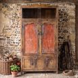 Unique One of a Kind - Distressed Storage Cabinet - 5 Door - Orange - Glass and Wood