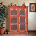 Distressed Storage Cabinet - Carved - 2 Door - Red Painted - Wooden