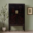 Hand Painted Storage Cabinet - 2 Door - Oriental Style - Rich Black - Wooden