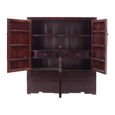 Unique One of a Kind - Carved Storage Cabinet - 2 Door - 2 Drawer - Oriental Style - Dark Brown - Lacquered Pine Wood